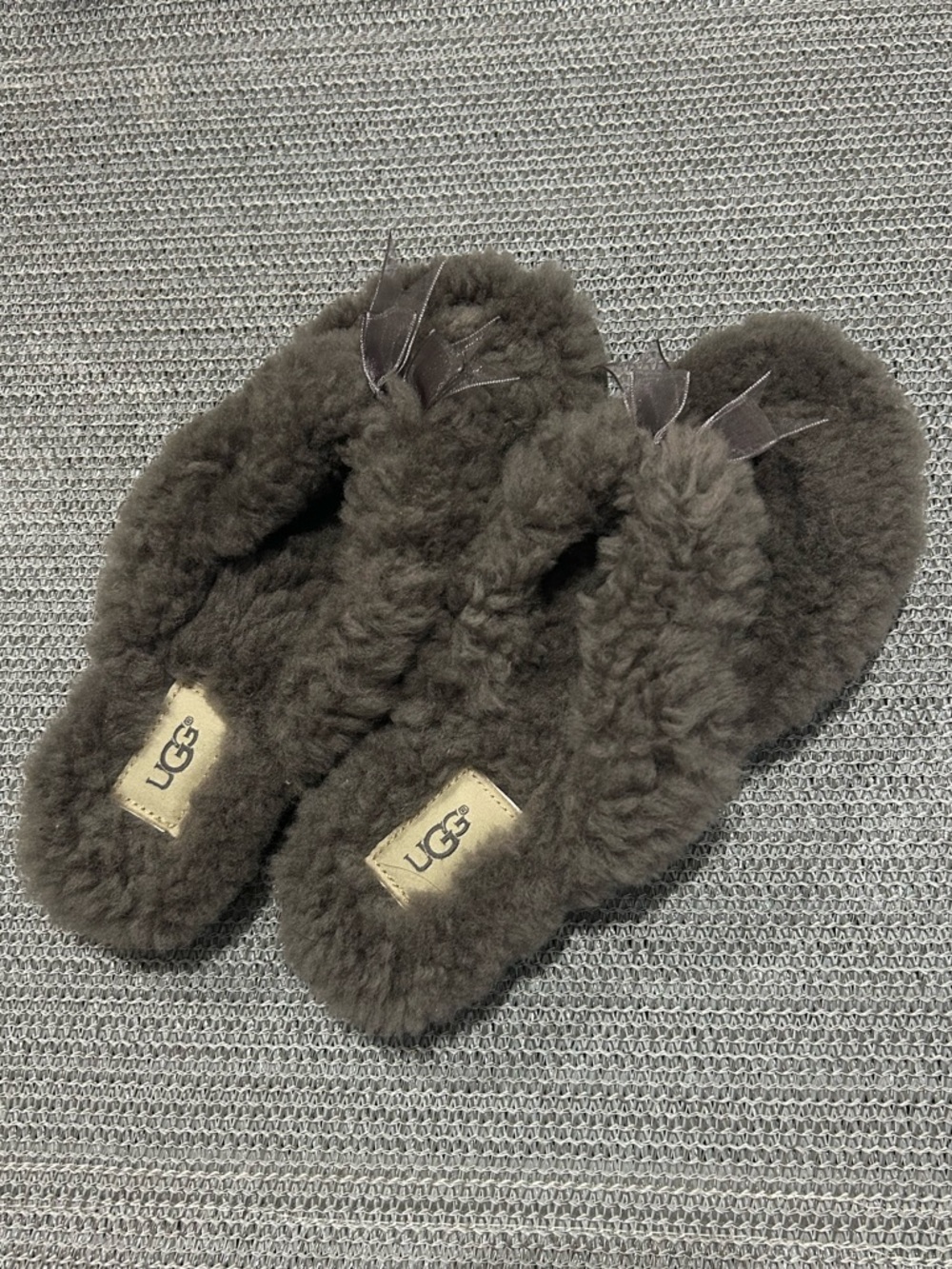 UGG Grey Fluffy Flip Slippers